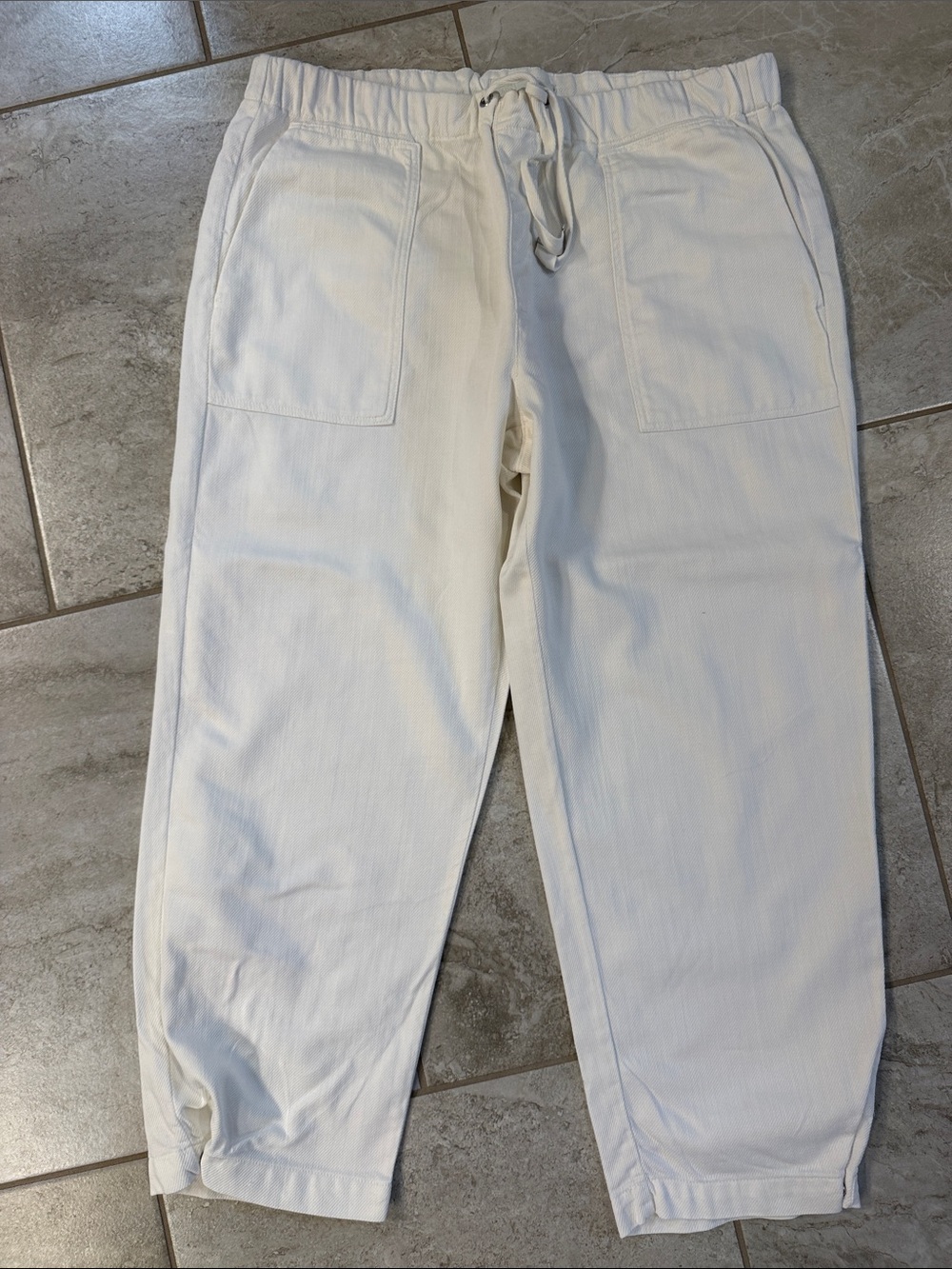 Zara Cream Drawstring Cotton Trousers